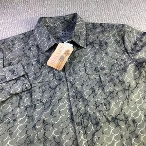 Reel Life‎ Mens L Fishing Button Down Shirt Gray Hook Print Long Sleeve NWT